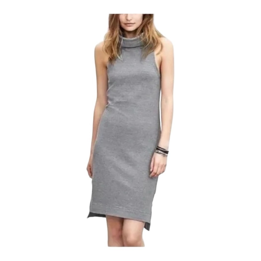 Banana Republic Gray Sleeveless Cowl Turtleneck Ribbed Knit Dress - Size Medium
